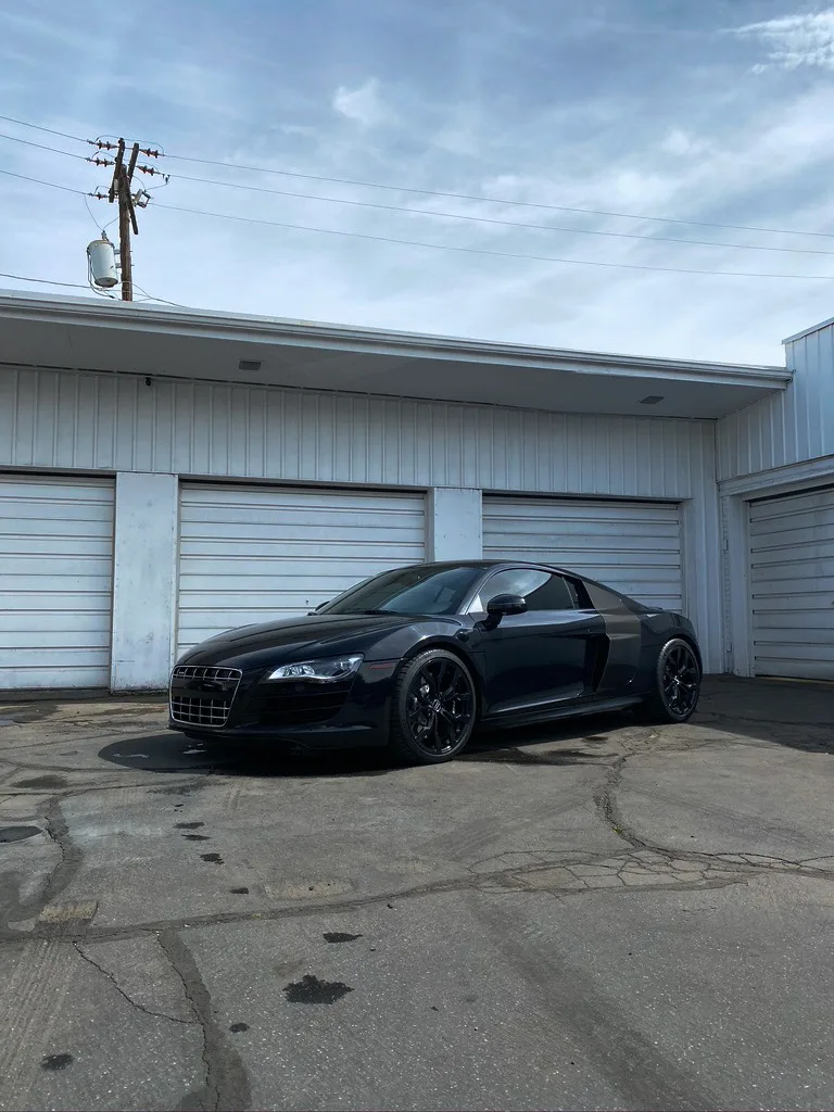 Black Audi R8 with paint protection film at 4s Custom in Salt Lake City.